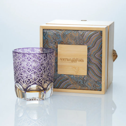 Violet Daisy Edo Kiriko Whiskey Glass – Small Hand-Cut Crystal Tumbler