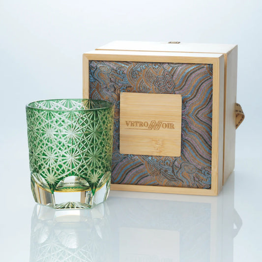Green Daisy Edo Kiriko Whiskey Glass – Small Hand-Cut Crystal Tumbler