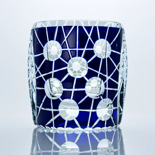Blue Black Eclipse Edo Kiriko Whiskey Glass – Hand-Cut Crystal Tumbler