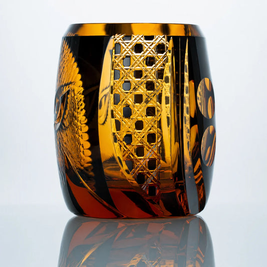 Amber Owl Edo Kiriko Whiskey Glass – Hand-Cut Crystal Tumbler