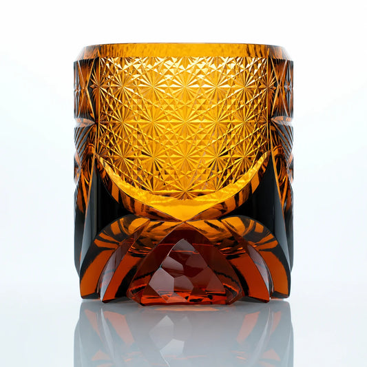 Amber Divine Eye Edo Kiriko Whiskey Glass – Hand-Cut Crystal Tumbler