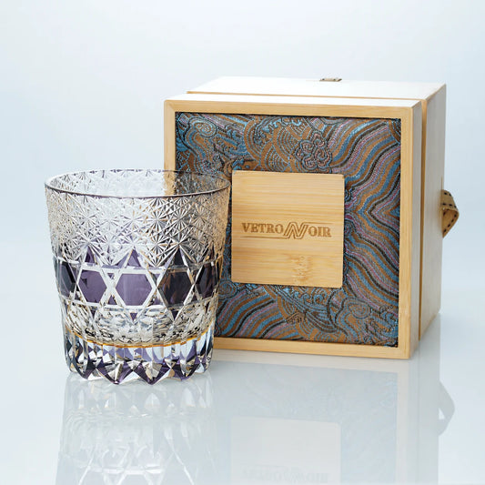 Amethyst Fluorite Edo Kiriko Whiskey Glass – Hand-Cut Crystal Tumbler