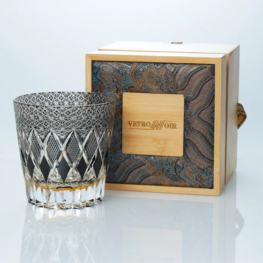 Smoke Black Diamond Edo Kiriko Whiskey Glass – Hand-Cut Crystal Tumbler