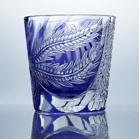 Sapphire Phoenix Edo Kiriko Whiskey Glass – Hand-Cut Crystal Tumbler
