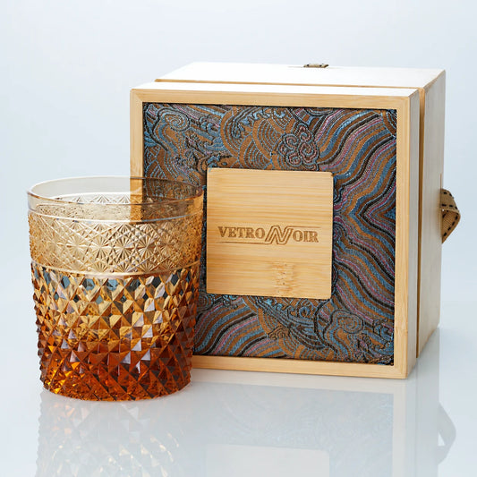 Amber Diamond Edo Kiriko Whiskey Glass – Hand-Cut Crystal Tumbler