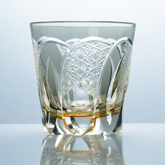 Champagne Petal Arc Crystal Whiskey Glass – Hand-Cut Luxury Tumbler