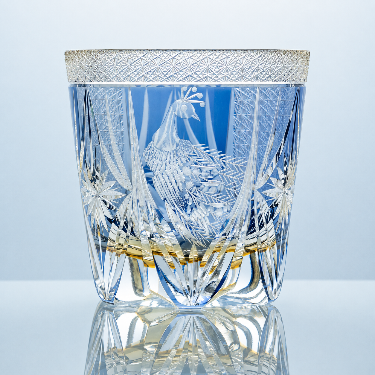 Azure Phoenix Edo Kiriko Whiskey Glass – Hand-Cut Crystal Tumbler