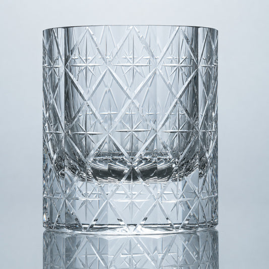 Clear Star Lattice Edo Kiriko Whiskey Glass – Hand-Cut Crystal Tumbler