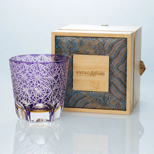 Purple Daisy Edo Kiriko Whiskey Glass – Large Hand-Cut Crystal Tumbler