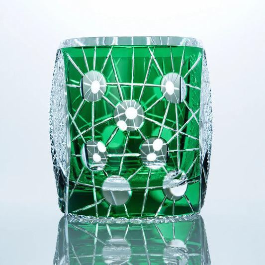 Green Black Eclipse Edo Kiriko Whiskey Glass – Hand-Cut Crystal Tumbler