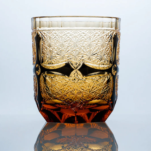 Amber Cross Edo Kiriko Whiskey Glass – Hand-Cut Crystal Tumbler