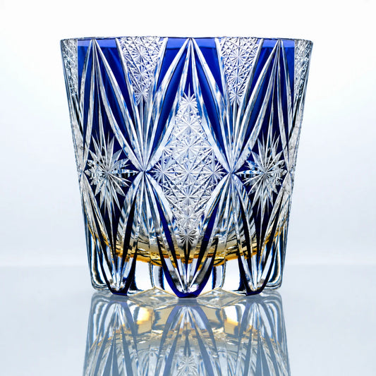 Blue Rola Key Edo Kiriko Whiskey Glass – Hand-Cut Crystal Tumbler
