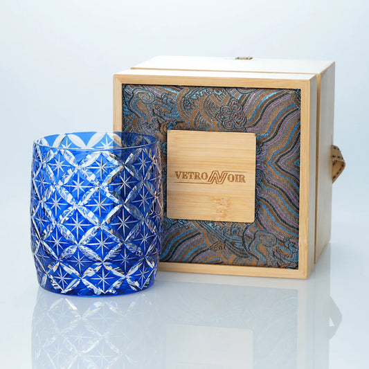 Blue Starry Sky Edo Kiriko Whiskey Glass – Hand-Cut Crystal Tumbler
