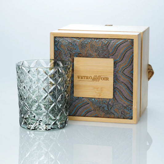 Smoke Gray Shippo Edo Kiriko Whiskey Glass – Hand-Cut Crystal Tumbler