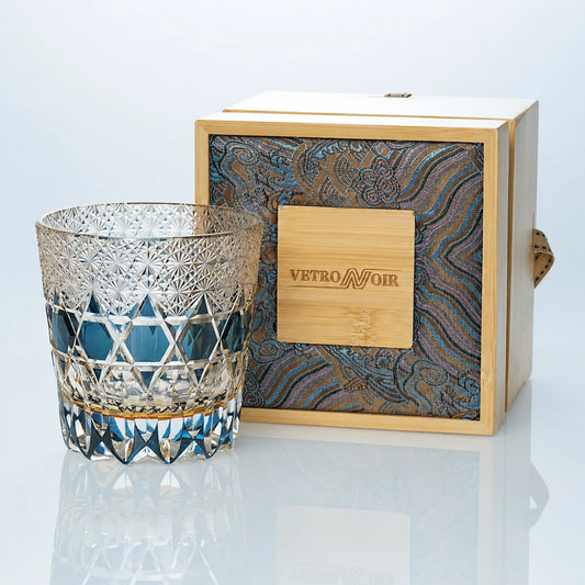 Blue Fluorite Edo Kiriko Whiskey Glass – Hand-Cut Crystal Tumbler