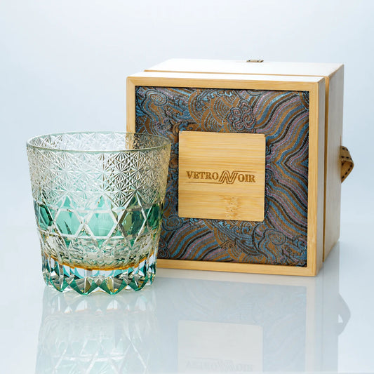 Green Fluorite Edo Kiriko Whiskey Glass – Hand-Cut Crystal Tumbler