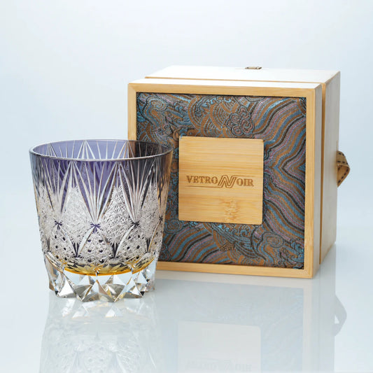 Indigo Crown Edo Kiriko Whiskey Glass – Hand-Cut Crystal Tumbler