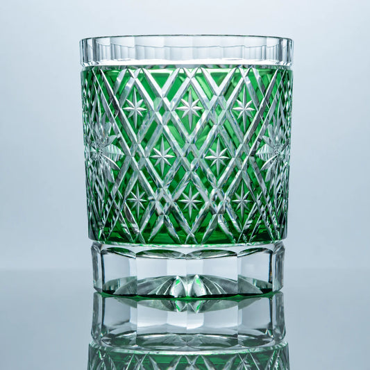 Emerald Starburst Edo Kiriko Whiskey Glass – Hand-Cut Crystal Tumbler
