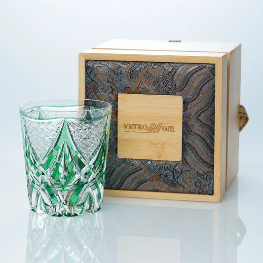 Emerald Shield Edo Kiriko Whiskey Glass – Hand-Cut Crystal Tumbler