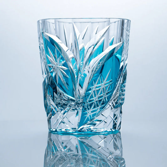 Aqua Starleaf Edo Kiriko Whiskey Glass – Hand-Cut Crystal Tumbler