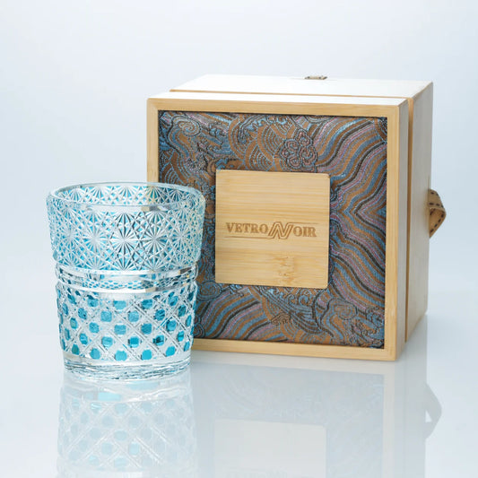 Aqua Jewel Edo Kiriko Whiskey Glass – Hand-Cut Crystal Tumbler