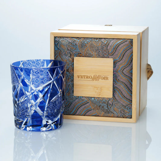 Sapphire Bamboo Edo Kiriko Whiskey Glass – Hand-Cut Crystal Tumbler