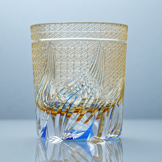 Golden Tide Edo Kiriko Whiskey Glass – Hand-Cut Crystal Tumbler