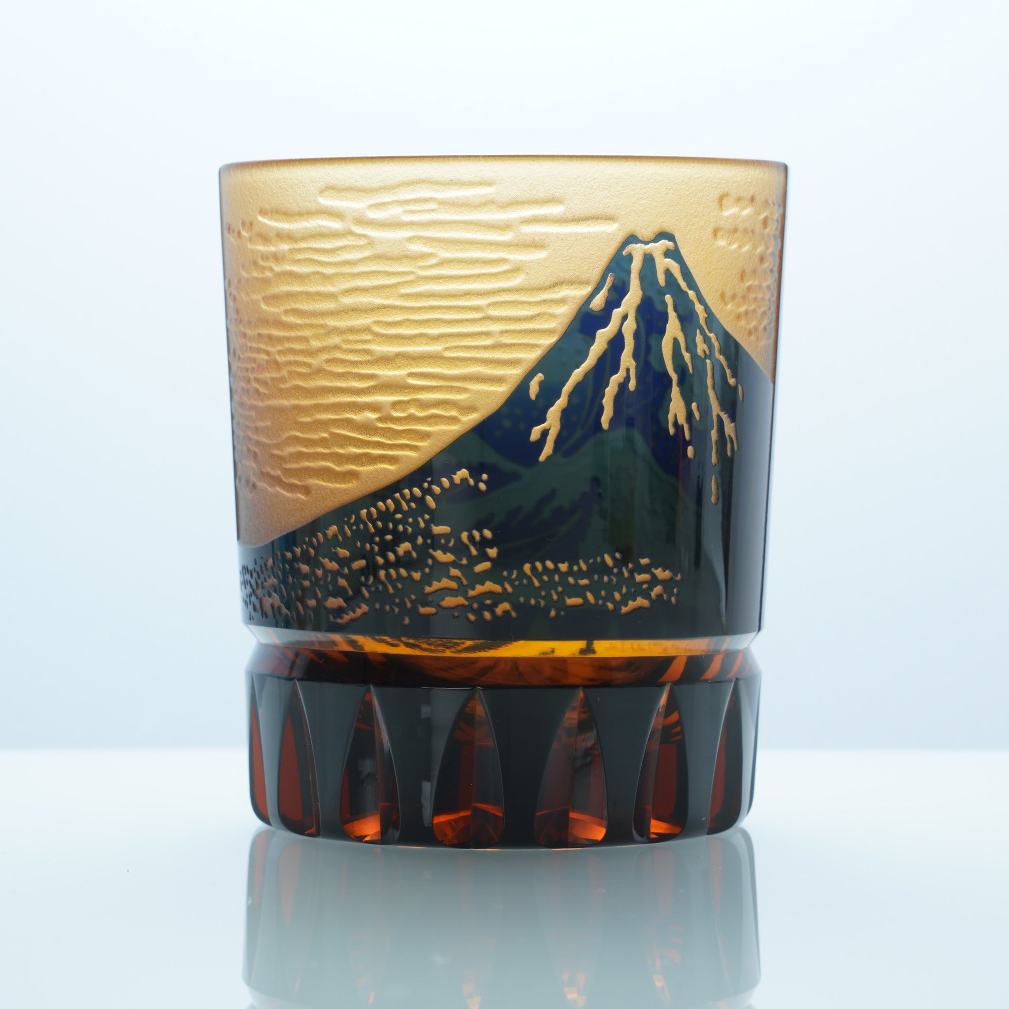 Amber Fuji Wave Edo Kiriko Whiskey Glass – Hand-Cut Crystal