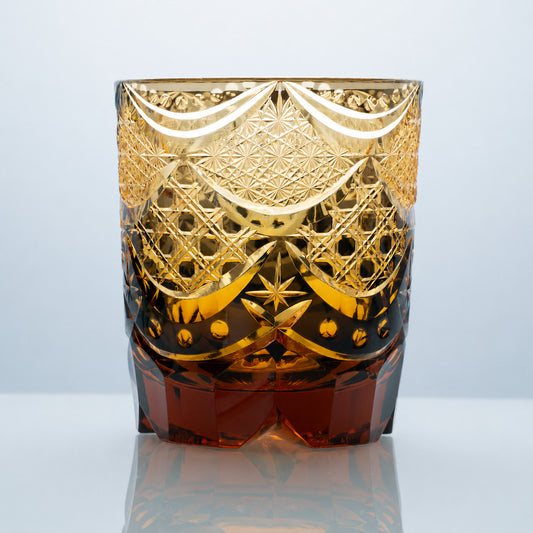 Amber Crown Edo Kiriko Whiskey Glass – Hand-Cut Crystal Tumbler