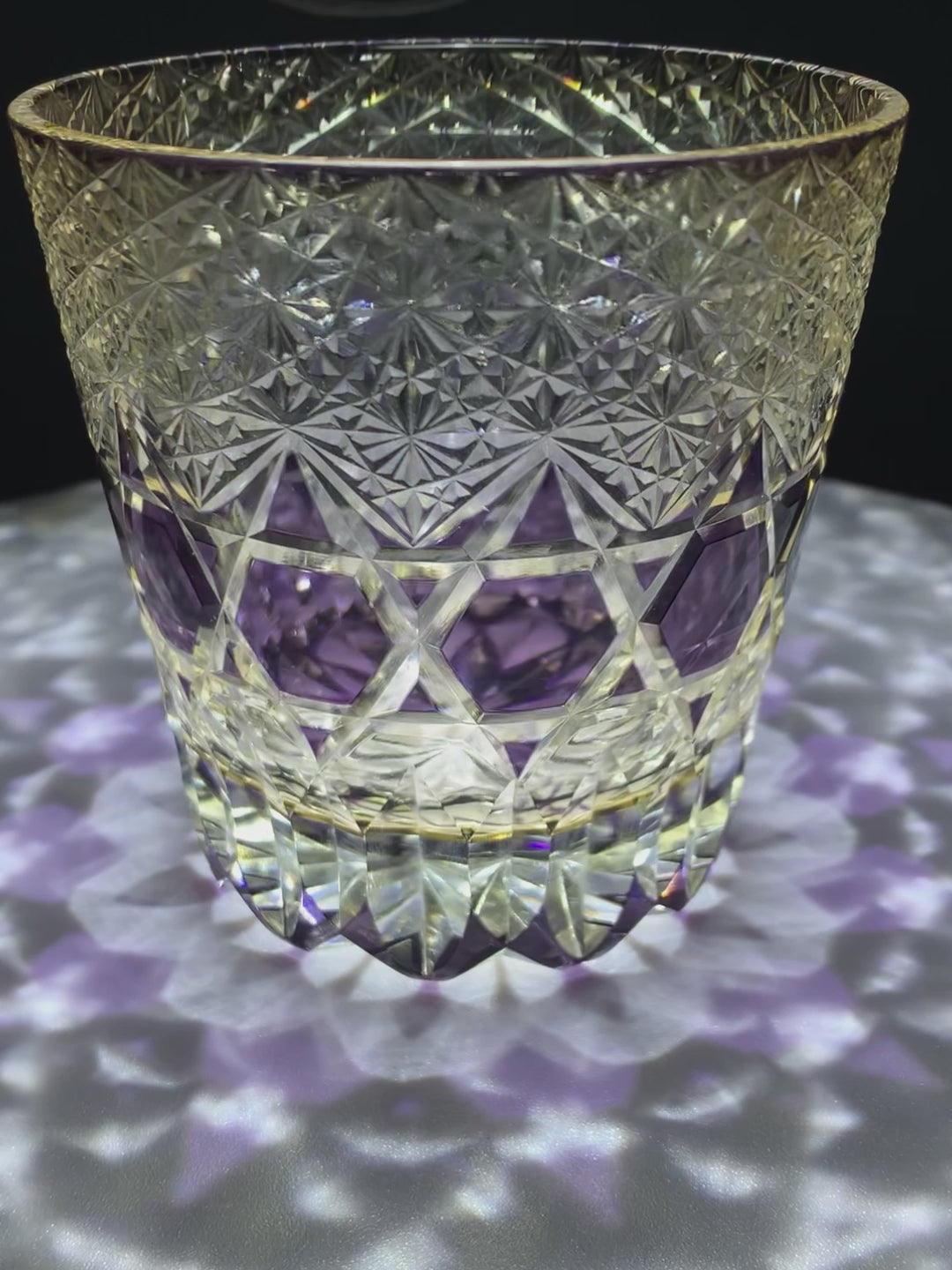 Amethyst Fluorite Edo Kiriko Whiskey Glass – Hand-Cut Crystal Tumbler